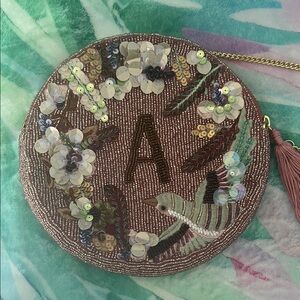 Beaded Round Crossbody with Tassel